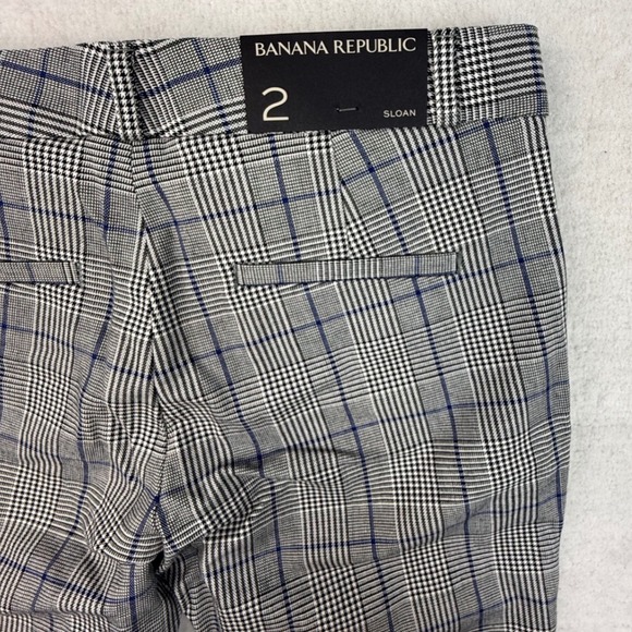 Banana Republic Sloan Skinny Fit Glen Plaid Pants Blue Gray Womens Size 2 NEW - Picture 9 of 10